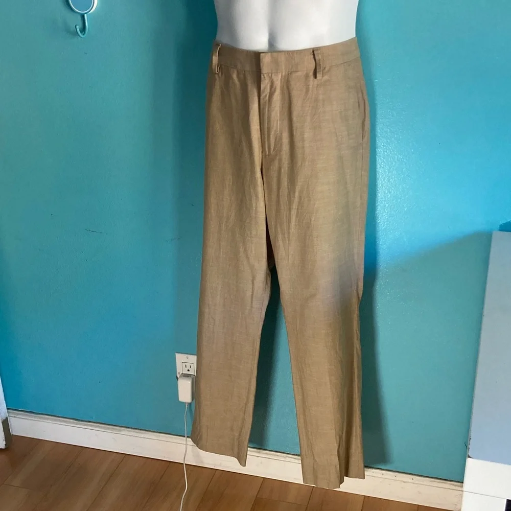 Bonobos Slim Fit Trousers Mens Size 34 X 30 Tan Cotton Dress Pants Summer Casual